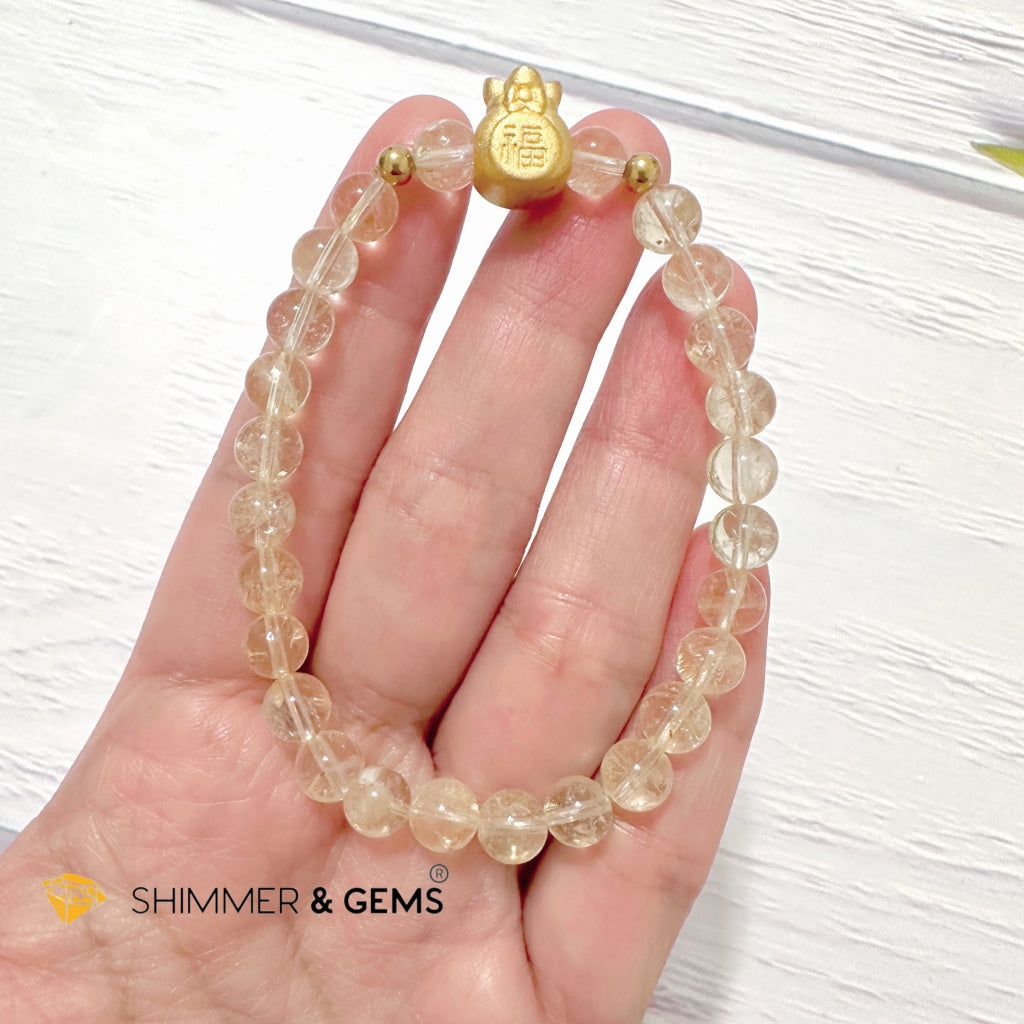 Citrine Money Bag Bracelet 6mm (24K Gold Plated Brass)