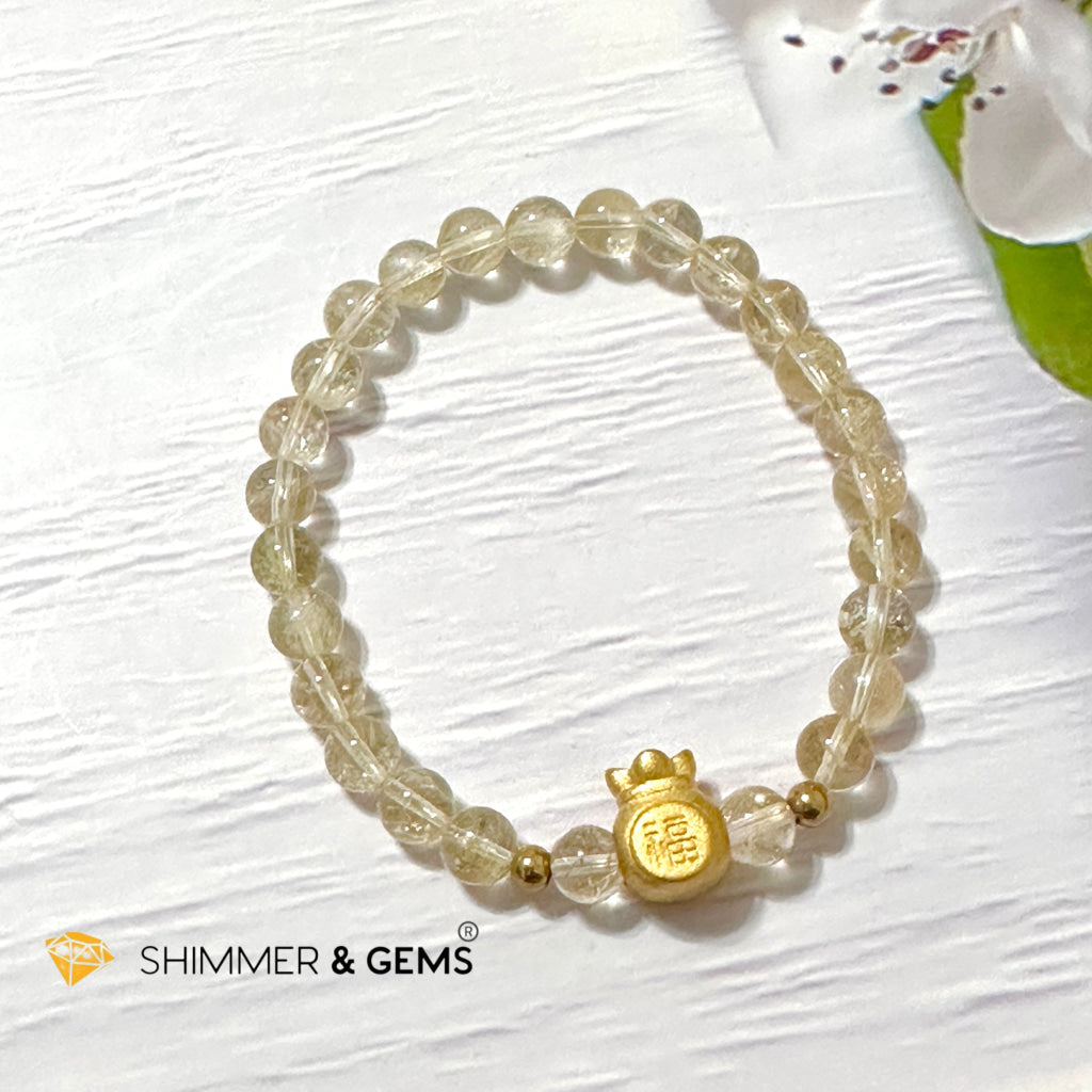 Citrine Money Bag Bracelet 6mm (24K Gold Plated Brass)
