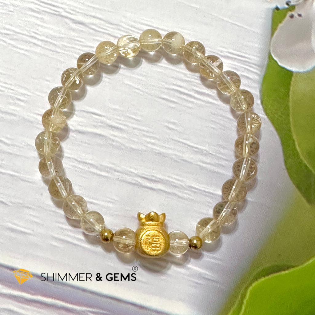 Citrine Money Bag Bracelet 6mm (24K Gold Plated Brass)