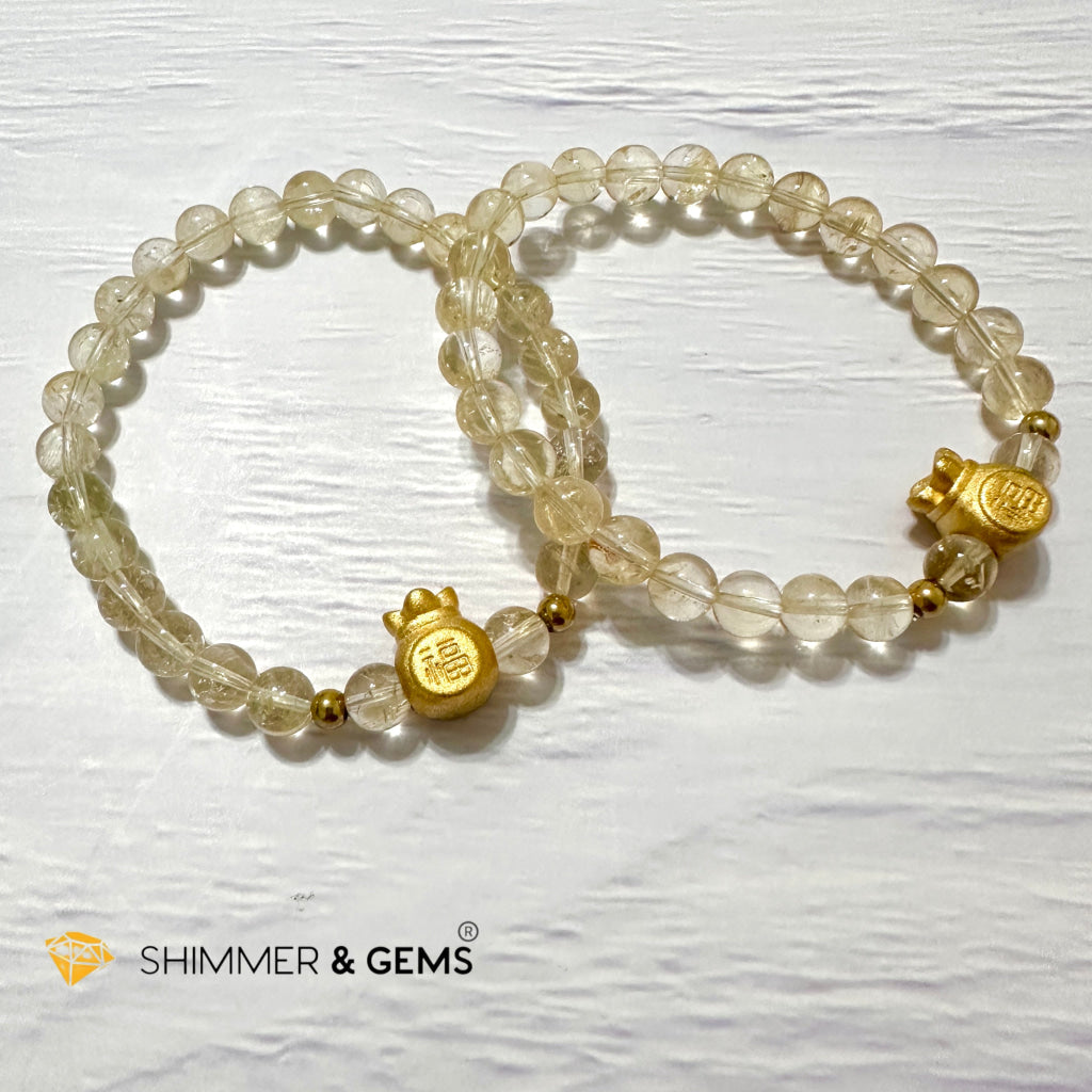Citrine Money Bag Bracelet 6mm (24K Gold Plated Brass)