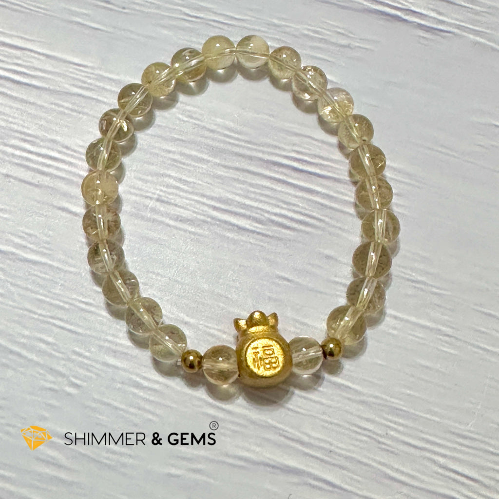 Citrine Money Bag Bracelet 6mm (24K Gold Plated Brass)