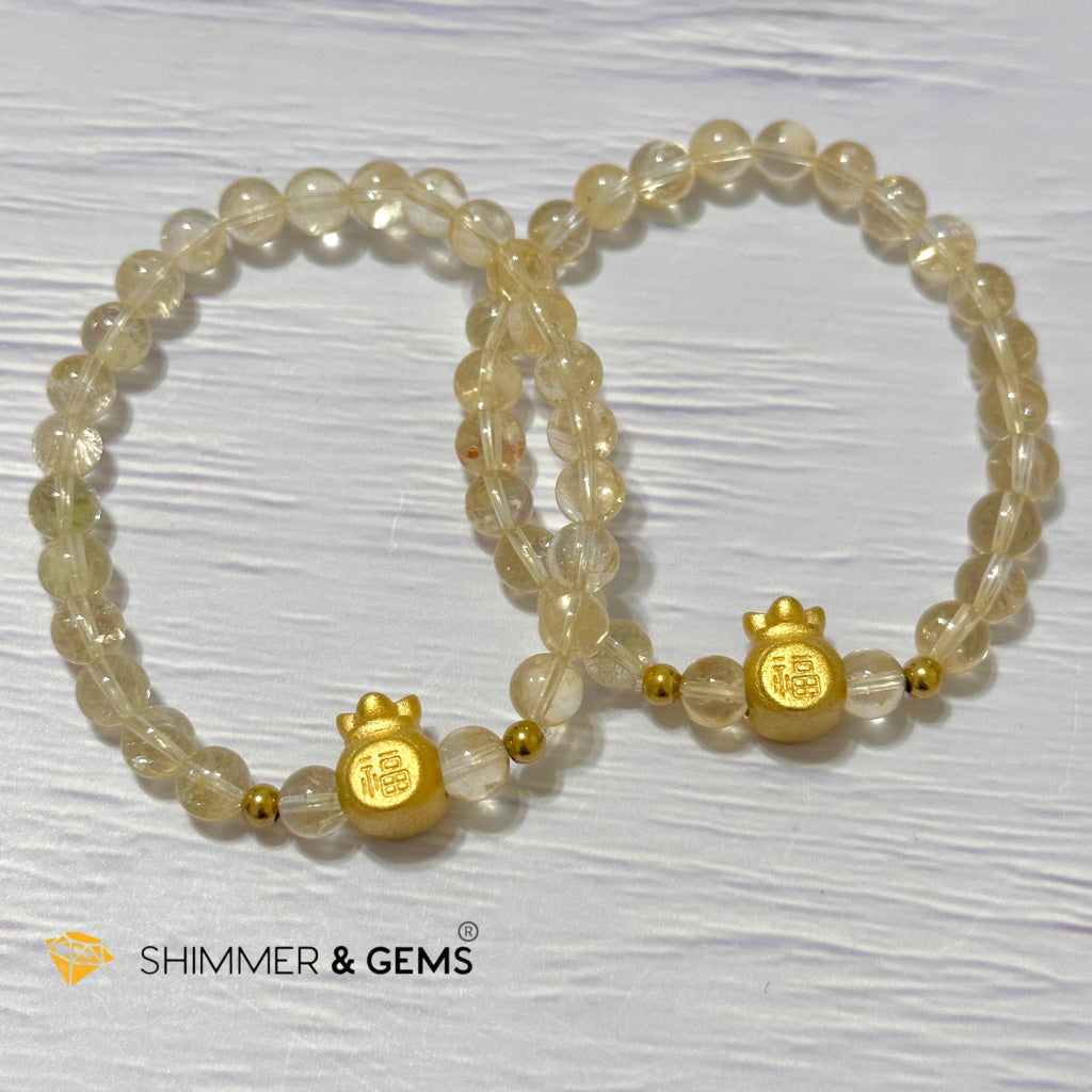 Citrine Money Bag Bracelet 6mm (24K Gold Plated Brass)