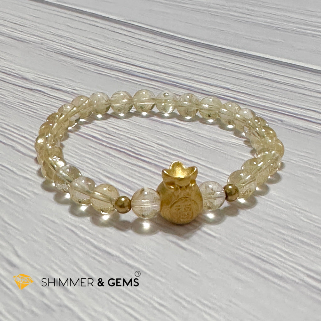 Citrine Money Bag Bracelet 6mm (24K Gold Plated Brass)