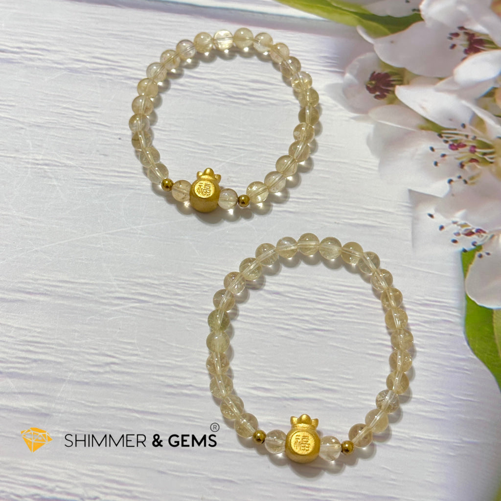 Citrine Money Bag Bracelet 6mm (24K Gold Plated Brass)