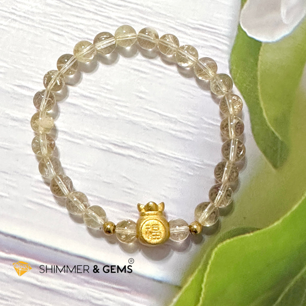 Citrine Money Bag Bracelet 6mm (24K Gold Plated Brass)