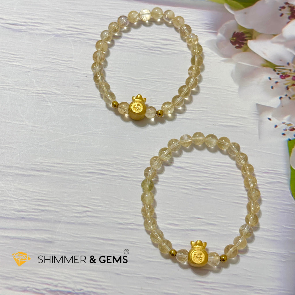 Citrine Money Bag Bracelet 6mm (24K Gold Plated Brass)