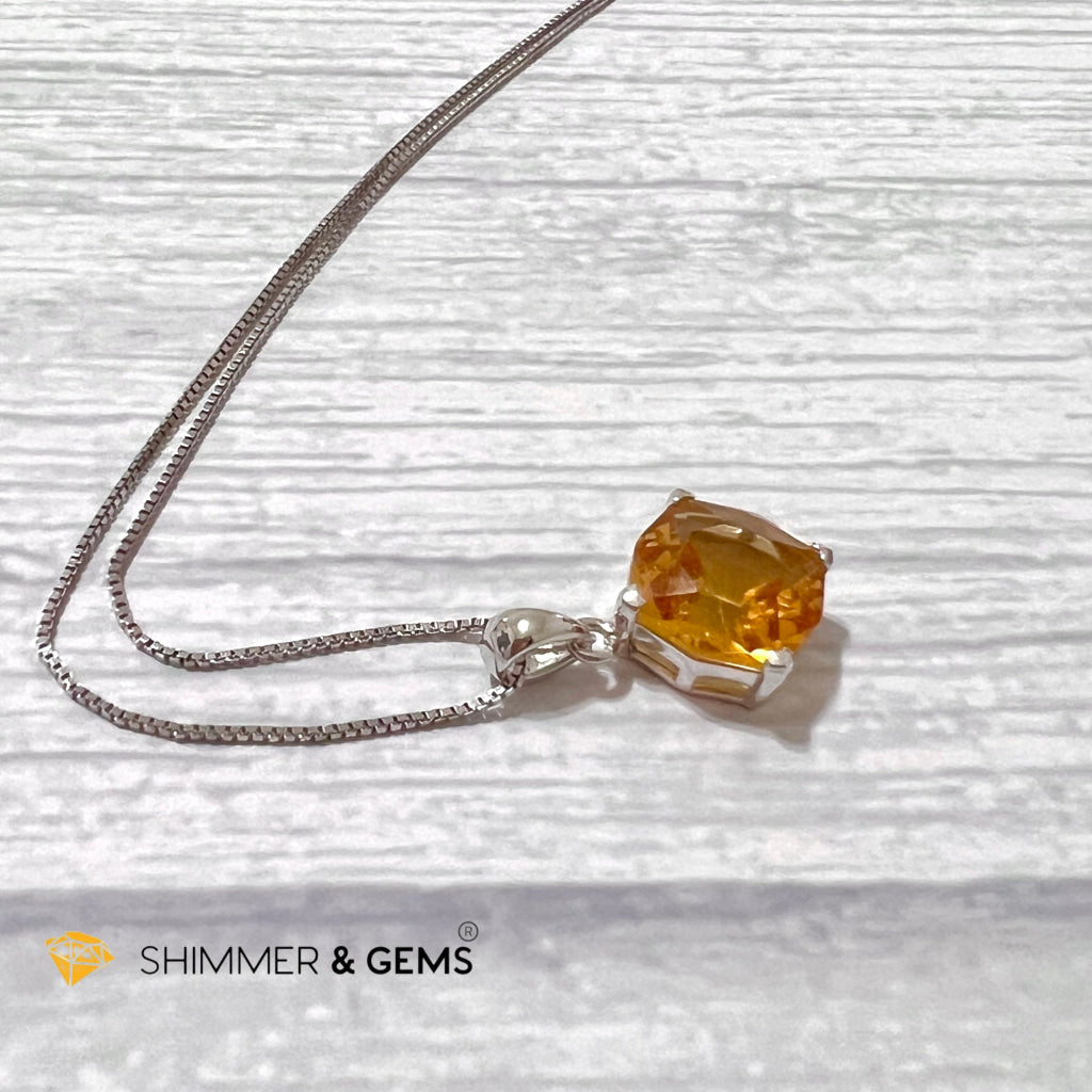 Citrine Octagon Faceted 925 Silver Pendant (12X12Mm) Wealth Activator