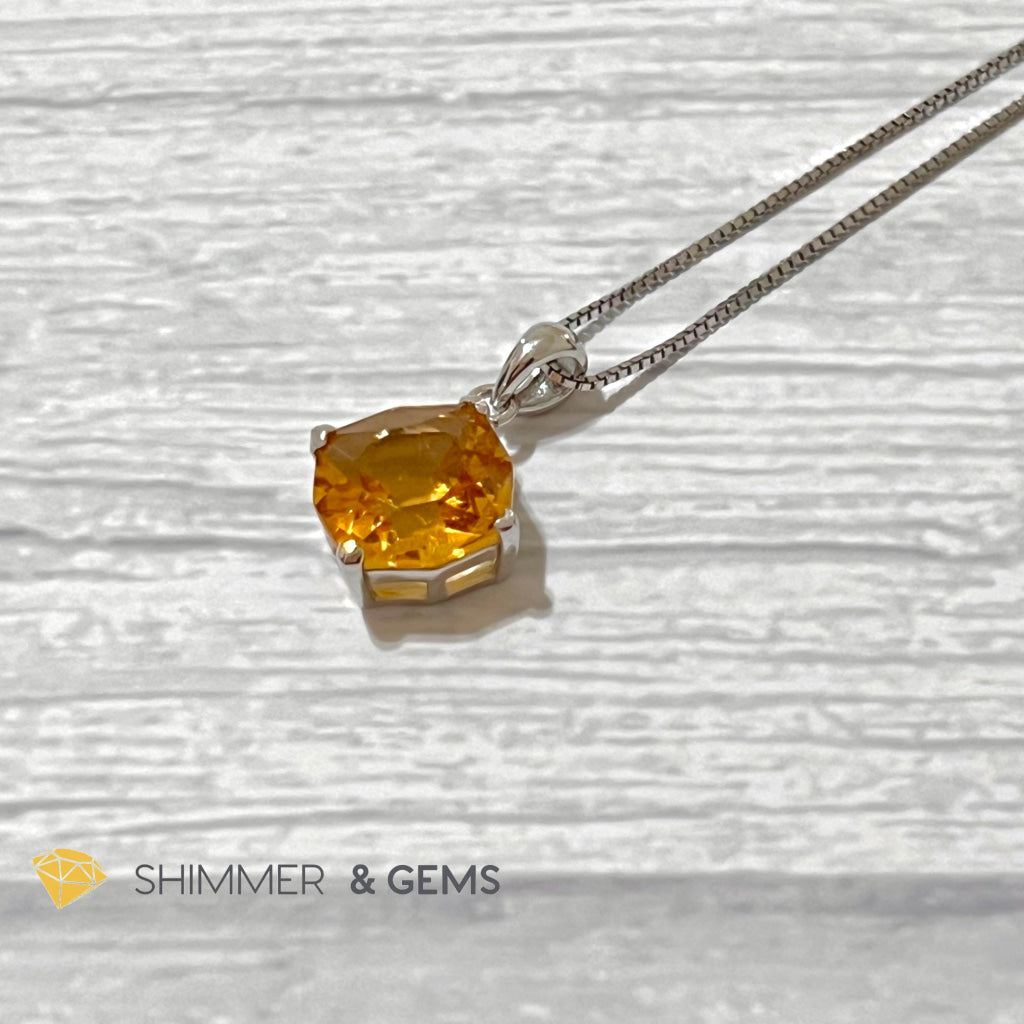 Citrine Octagon Faceted 925 Silver Pendant (12X12Mm) Wealth Activator