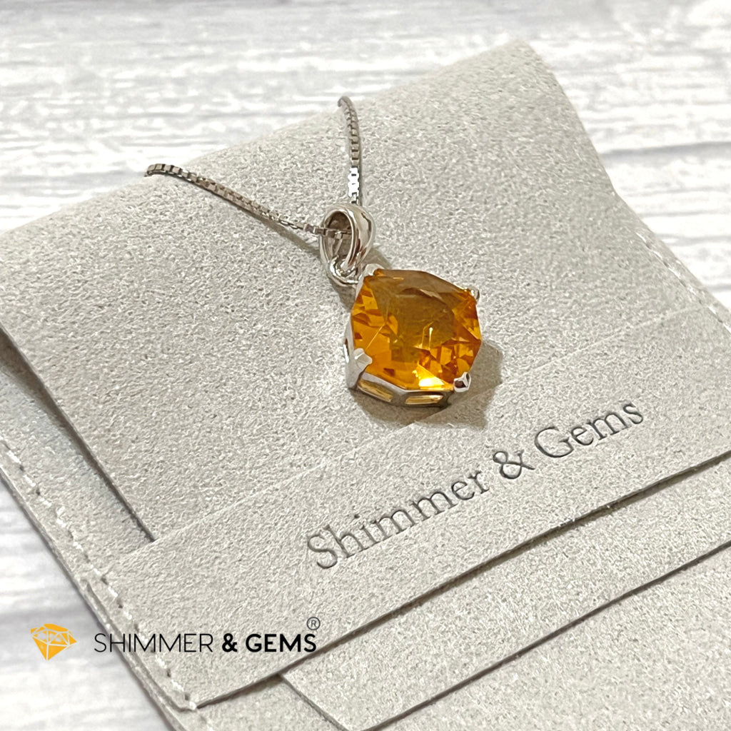 Citrine Octagon Faceted 925 Silver Pendant (12X12Mm) Wealth Activator