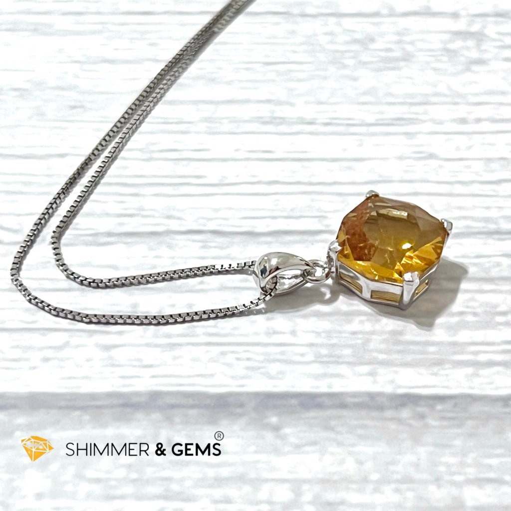 Citrine Octagon Faceted 925 Silver Pendant (12X12Mm) Wealth Activator