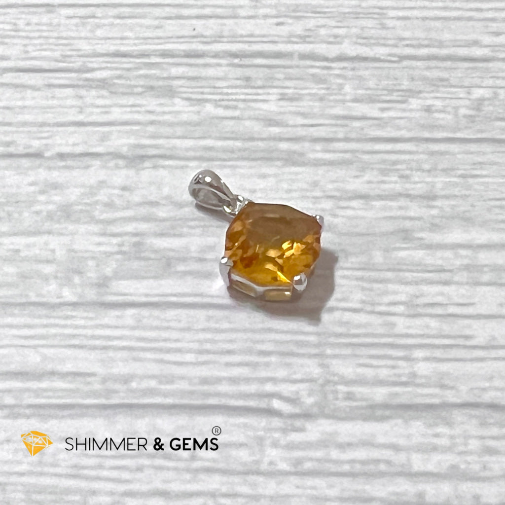 Citrine Octagon Faceted 925 Silver Pendant (12X12Mm) Wealth Activator