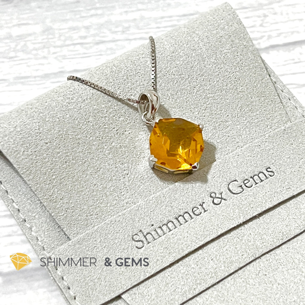 Citrine Octagon Faceted 925 Silver Pendant (12X12Mm) Wealth Activator