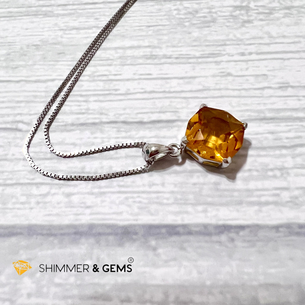 Citrine Octagon Faceted 925 Silver Pendant (12X12Mm) Wealth Activator