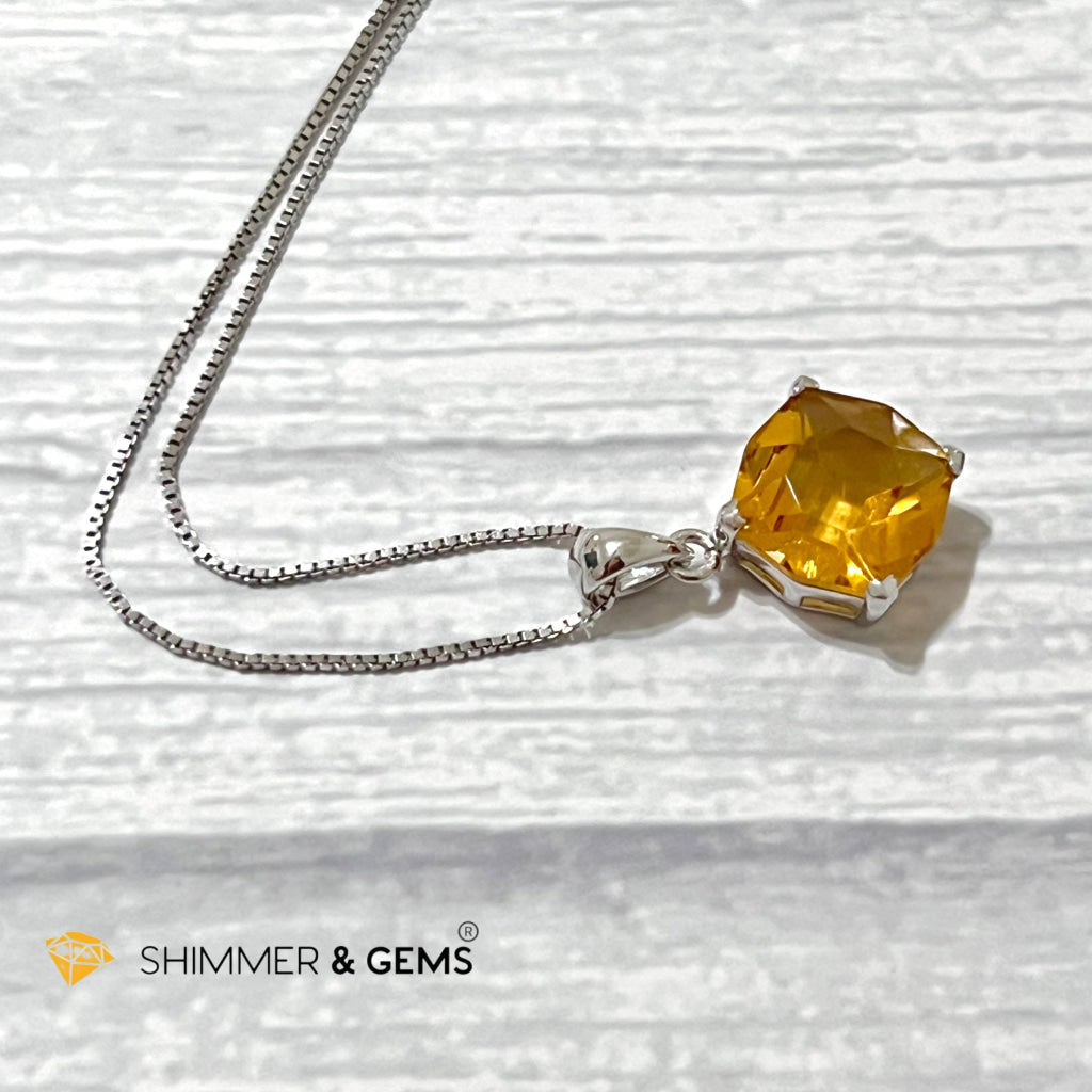 Citrine Octagon Faceted 925 Silver Pendant (12X12Mm) Wealth Activator