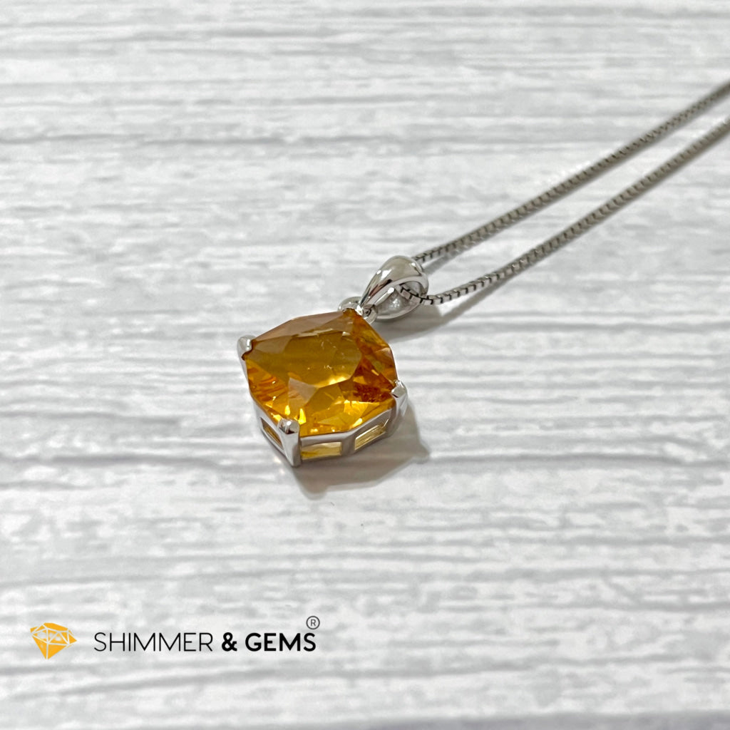 Citrine Octagon Faceted 925 Silver Pendant (12X12Mm) Wealth Activator