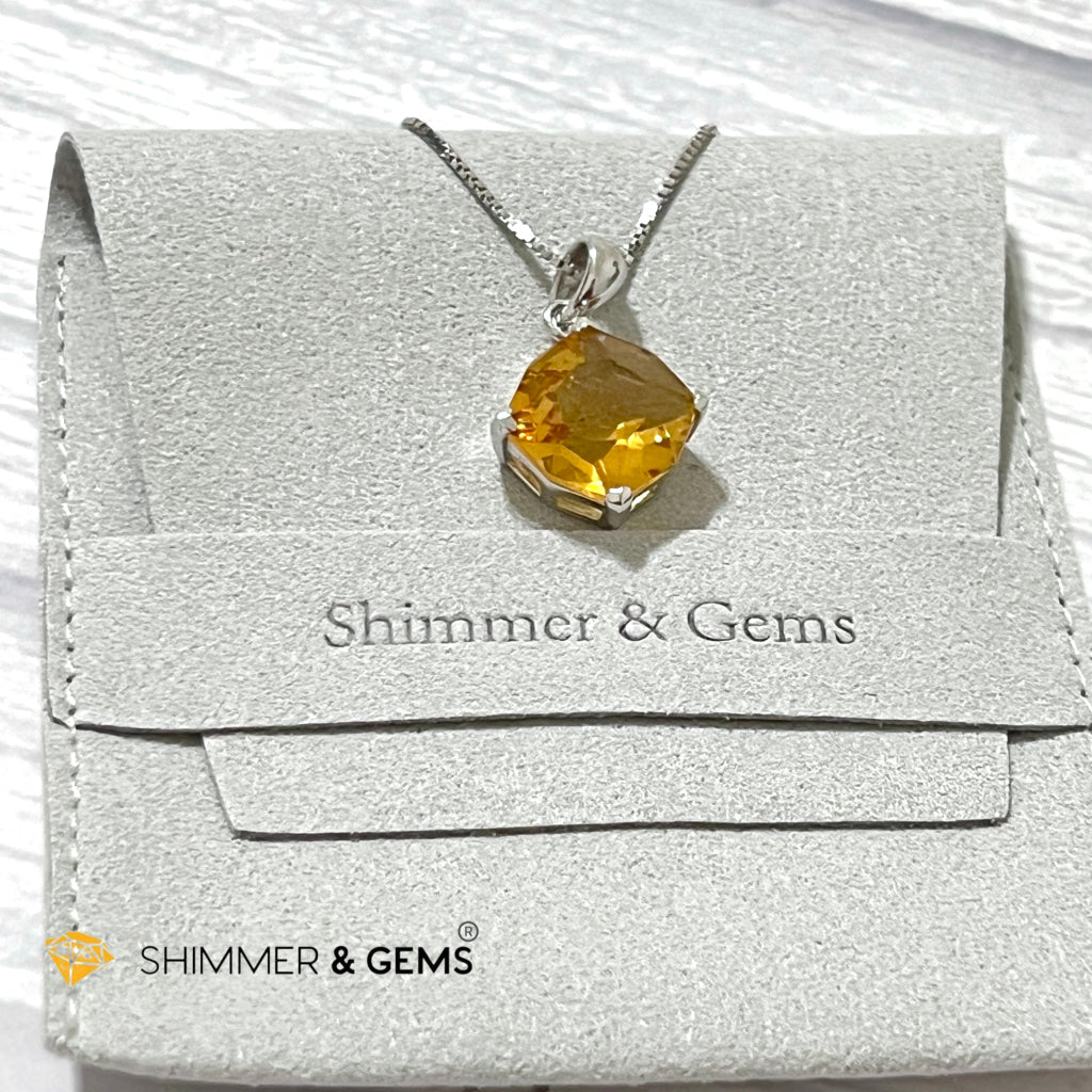 Citrine Octagon Faceted 925 Silver Pendant (12X12Mm) Wealth Activator