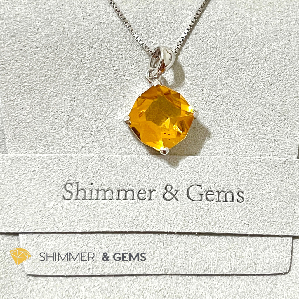 Citrine Octagon Faceted 925 Silver Pendant (12X12Mm) Wealth Activator 12X12Mm (Pendant Only)
