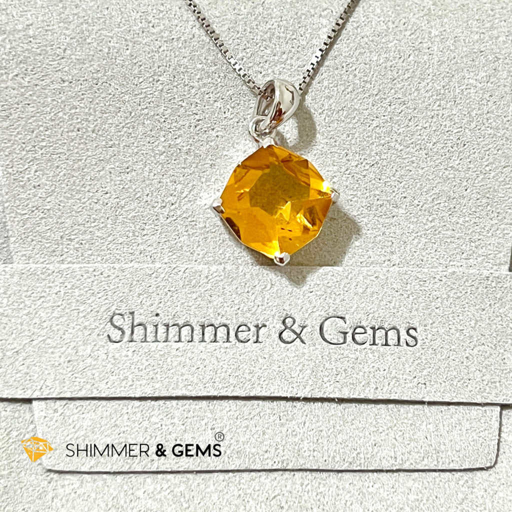 Citrine Octagon Faceted 925 Silver Pendant (12X12Mm) Wealth Activator 12X12Mm (Pendant Only)