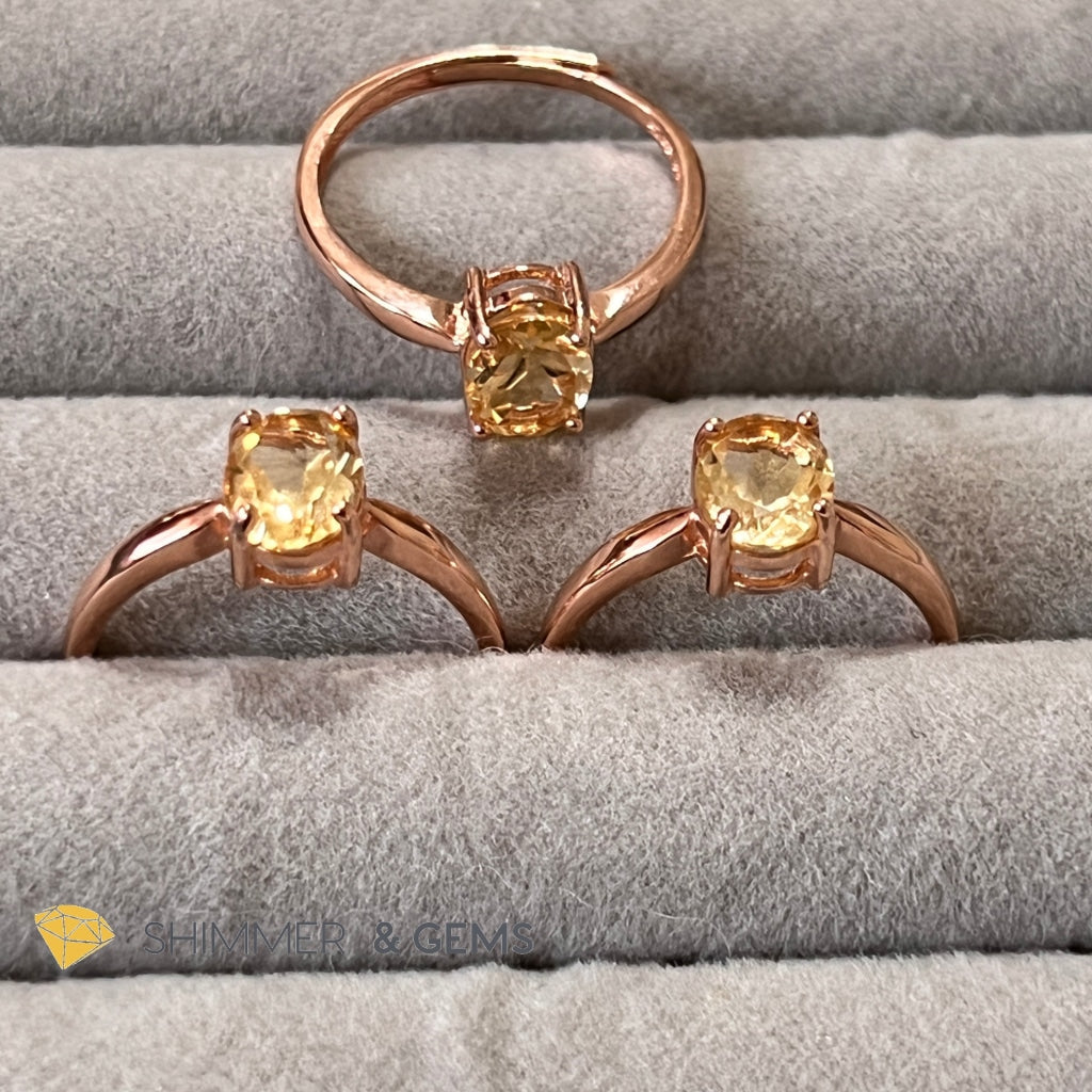 Citrine Oval 925 Rings (Rose Gold)Adjustable