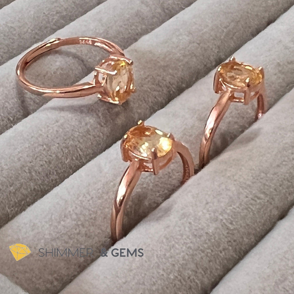 Citrine Oval 925 Rings (Rose Gold)Adjustable