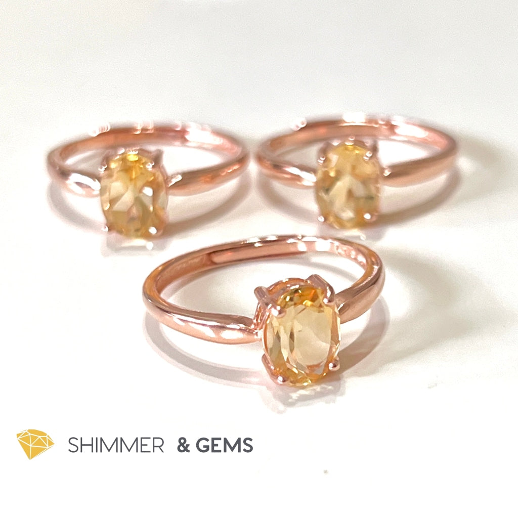 Citrine Oval 925 Rings (Rose Gold)Adjustable