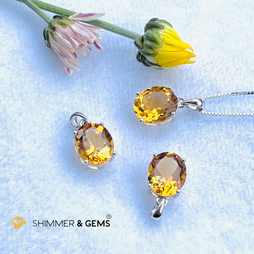 Citrine Oval Pendant (10X12Mm) 925 Silver (Wealth Activator) Aaa Grade Charms & Pendants
