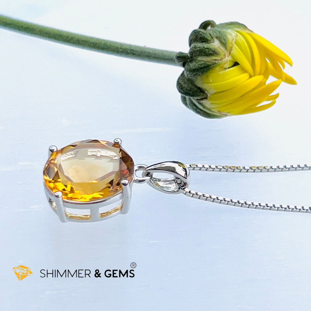 Citrine Oval Pendant (10X12Mm) 925 Silver (Wealth Activator) Aaa Grade Charms & Pendants