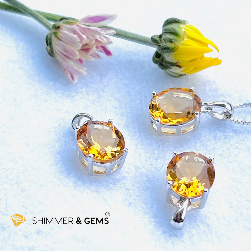 Citrine Oval Pendant (10X12Mm) 925 Silver (Wealth Activator) Aaa Grade Only Charms & Pendants