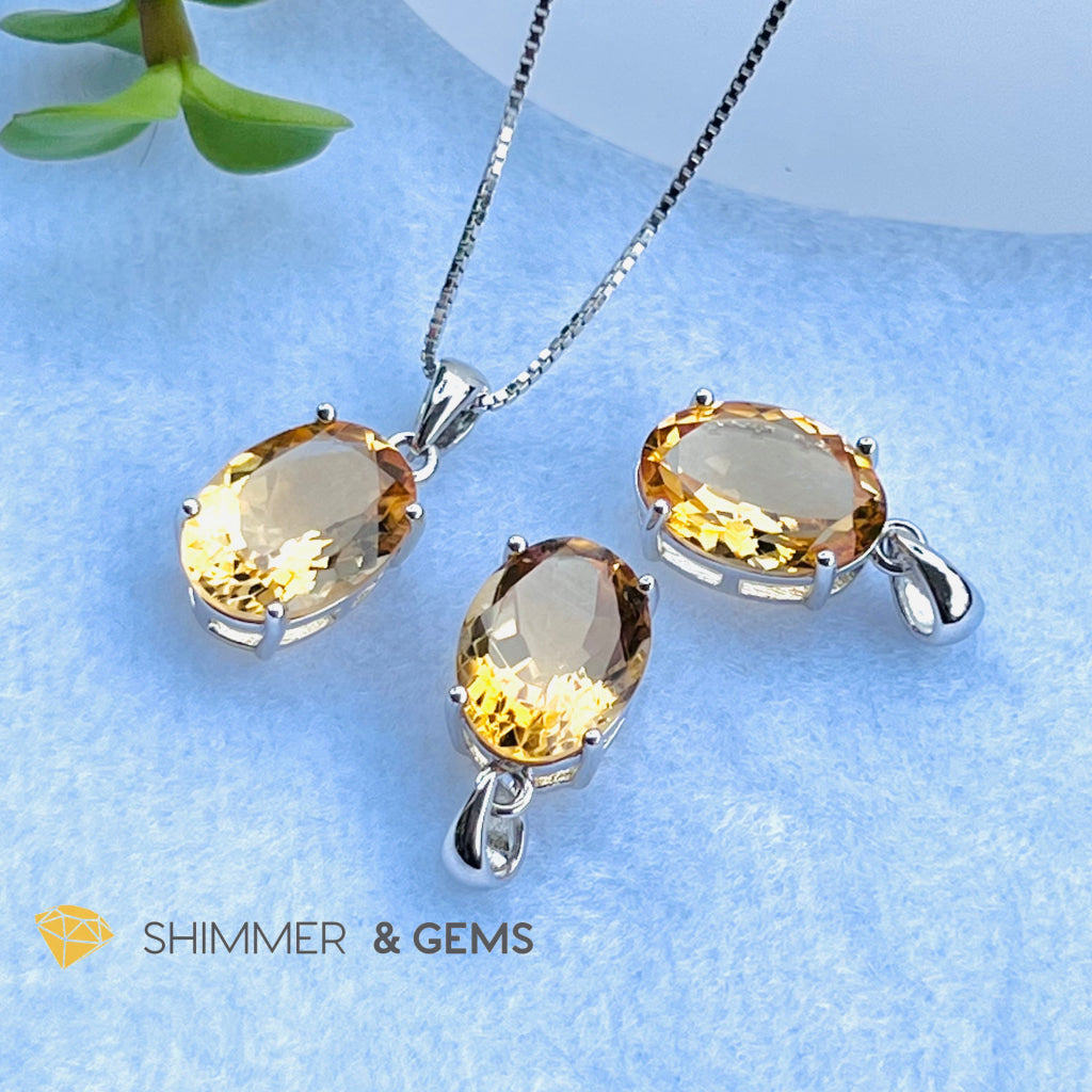 Citrine Oval Pendant (10X14Mm) 925 Silver (Wealth Activator) Aaa Grade Charms & Pendants