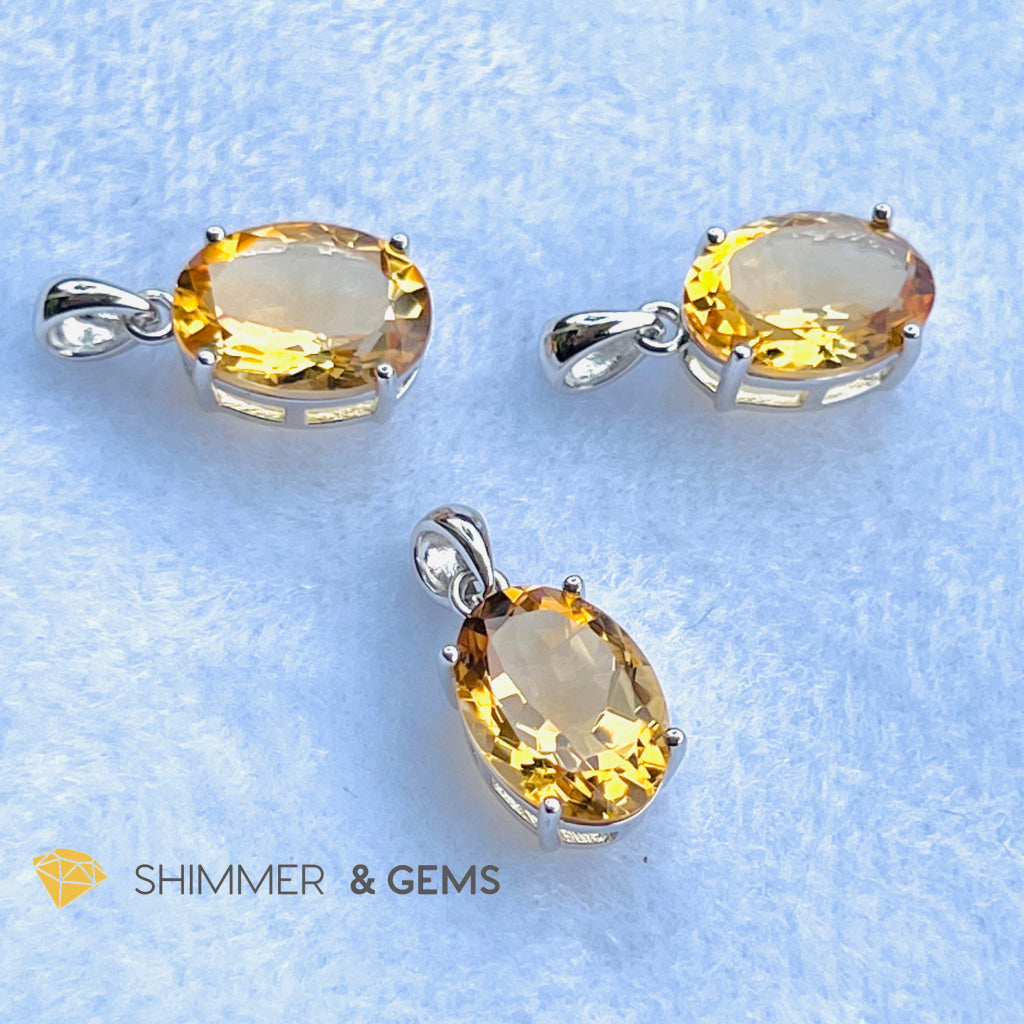 Citrine Oval Pendant (10X14Mm) 925 Silver (Wealth Activator) Aaa Grade Charms & Pendants