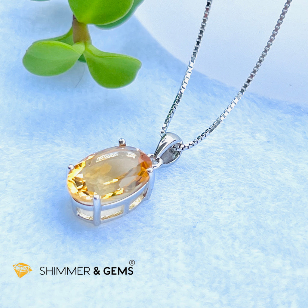 Citrine Oval Pendant (10X14Mm) 925 Silver (Wealth Activator) Aaa Grade Charms & Pendants