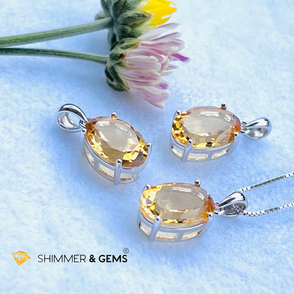 Citrine Oval Pendant (10X14Mm) 925 Silver (Wealth Activator) Aaa Grade Charms & Pendants