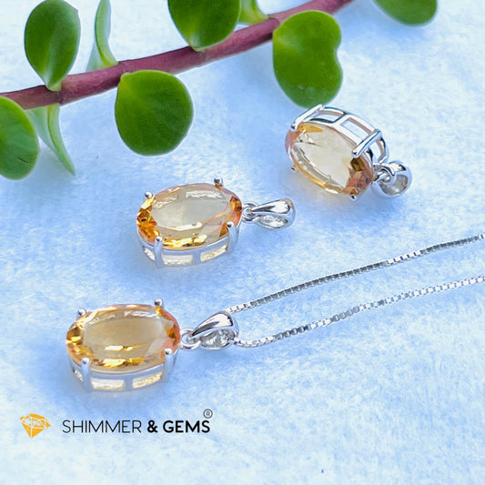 Citrine Oval Pendant (10X14Mm) 925 Silver (Wealth Activator) Aaa Grade Charms & Pendants