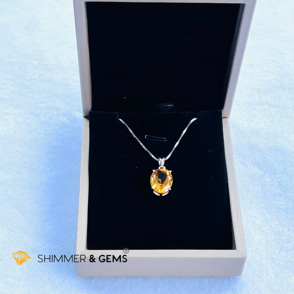 Citrine Oval Pendant (10X14Mm) 925 Silver (Wealth Activator) Aaa Grade Charms & Pendants