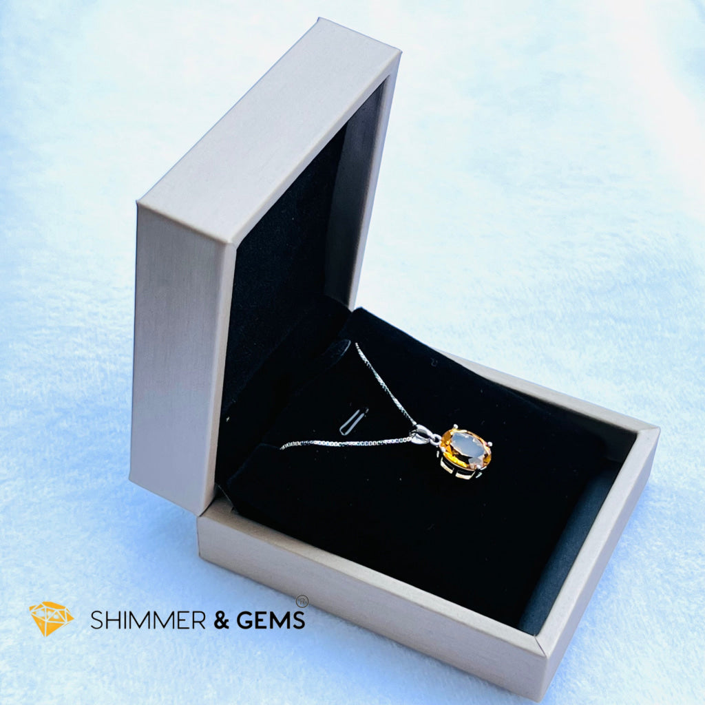 Citrine Oval Pendant (10X14Mm) 925 Silver (Wealth Activator) Aaa Grade Charms & Pendants