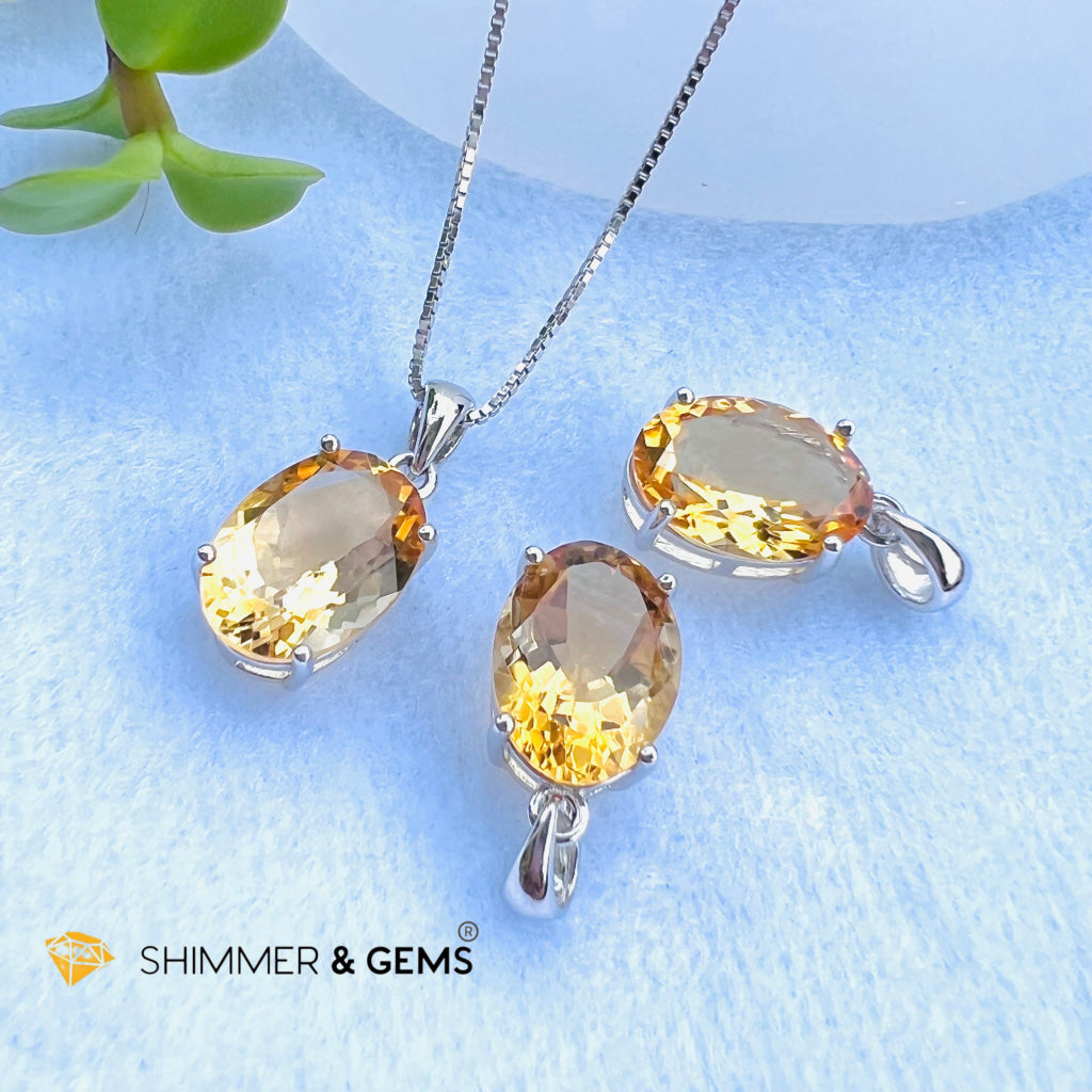 Citrine Oval Pendant (10X14Mm) 925 Silver (Wealth Activator) Aaa Grade Charms & Pendants