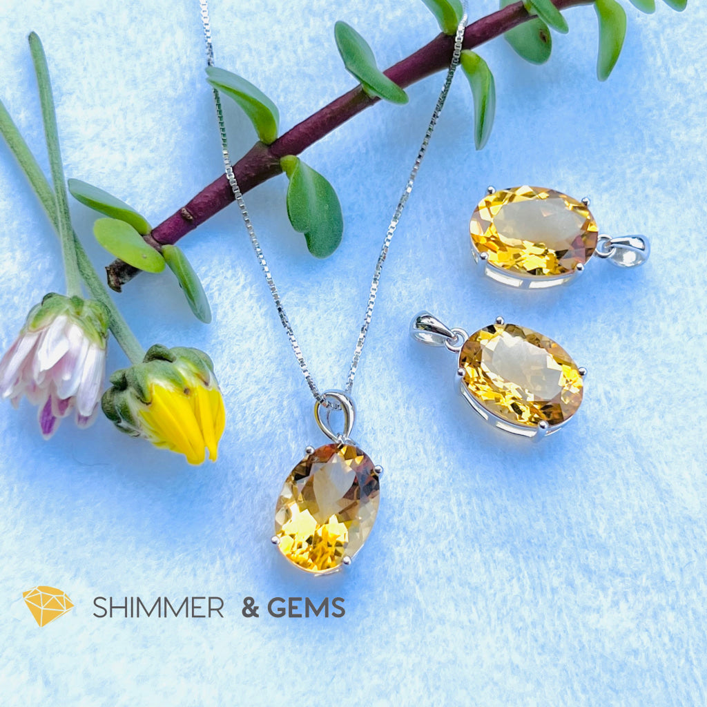 Citrine Oval Pendant (12X16Mm) 925 Silver (Wealth Activator) Aaa Grade Charms & Pendants