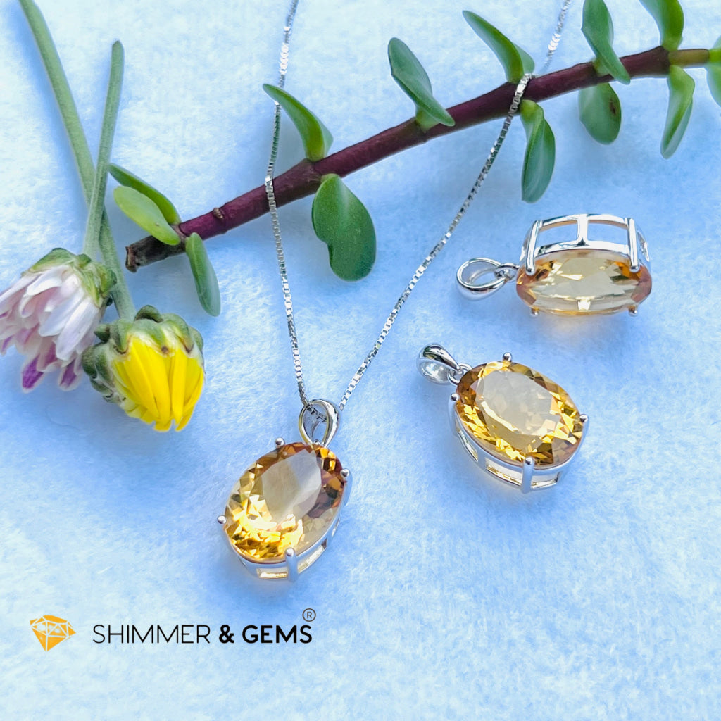 Citrine Oval Pendant (12X16Mm) 925 Silver (Wealth Activator) Aaa Grade Charms & Pendants