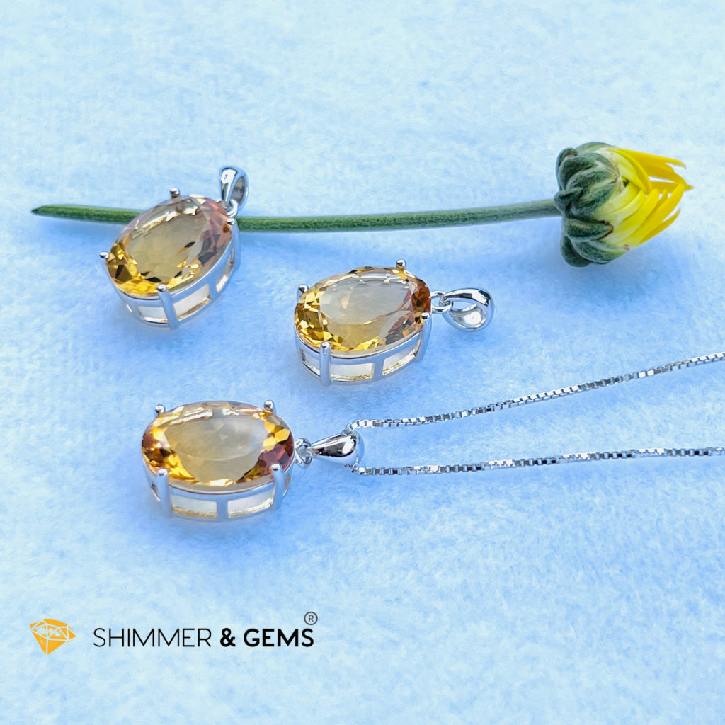 Citrine Oval Pendant (12X16Mm) 925 Silver (Wealth Activator) Aaa Grade Charms & Pendants