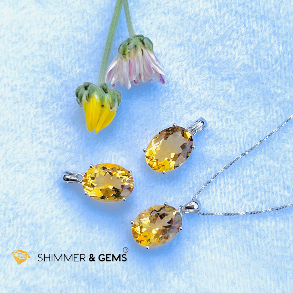 Citrine Oval Pendant (12X16Mm) 925 Silver (Wealth Activator) Aaa Grade Charms & Pendants