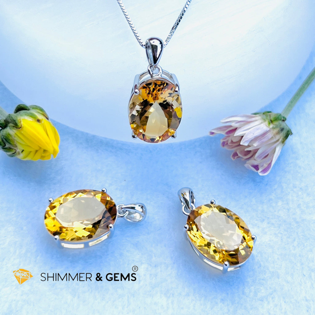 Citrine Oval Pendant (12X16Mm) 925 Silver (Wealth Activator) Aaa Grade Charms & Pendants