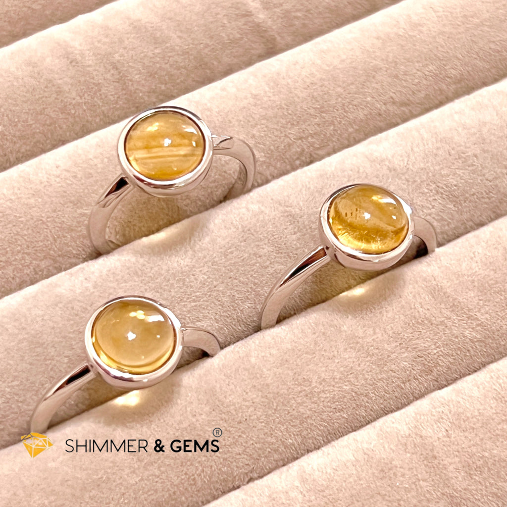 Citrine Round 925 Silver Ring