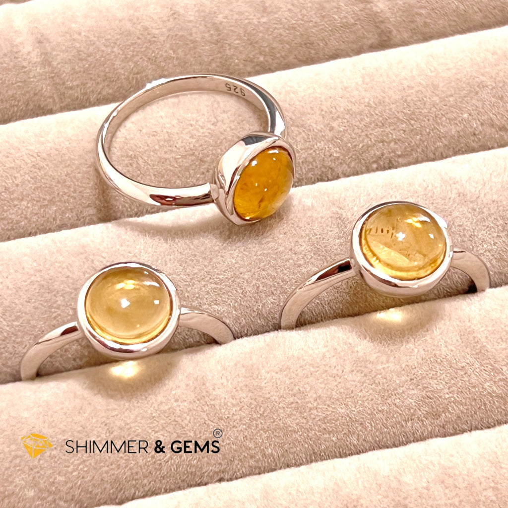 Citrine Round 925 Silver Ring