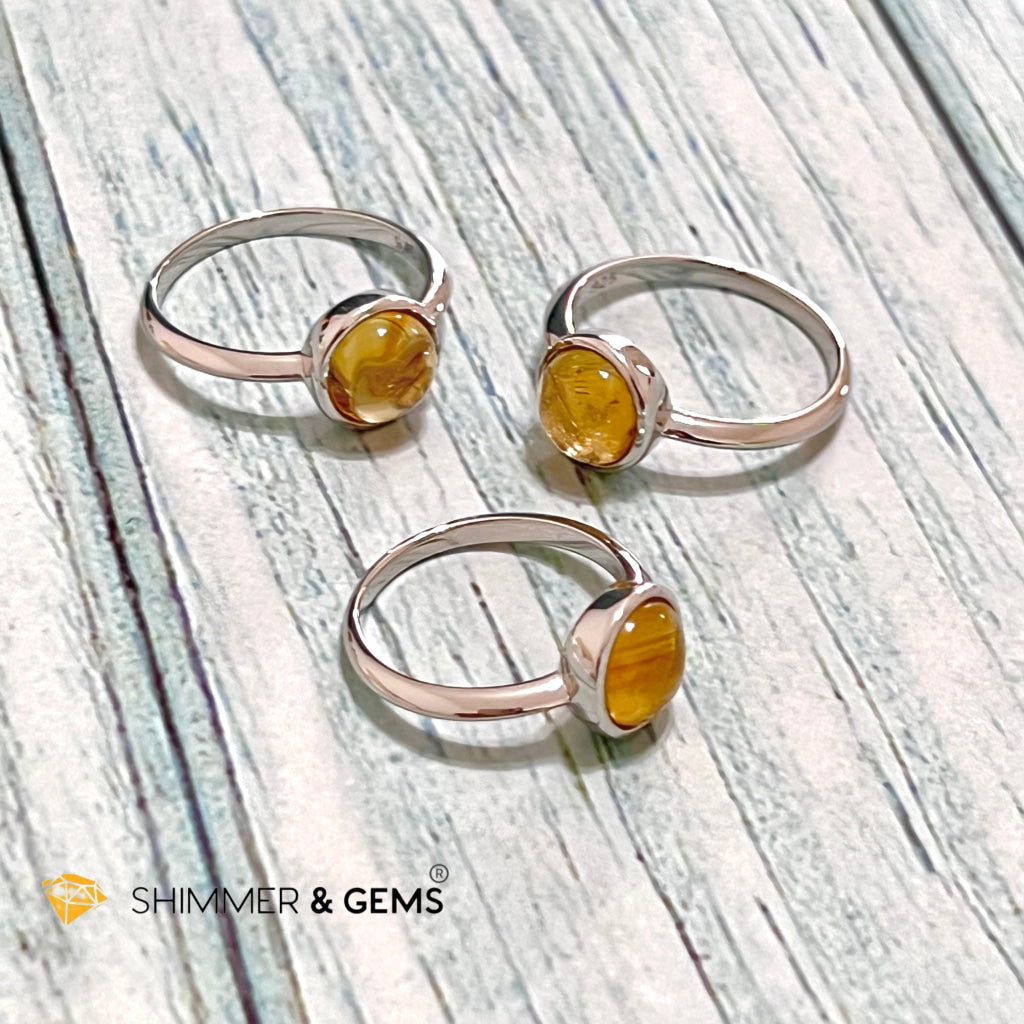 Citrine Round 925 Silver Ring