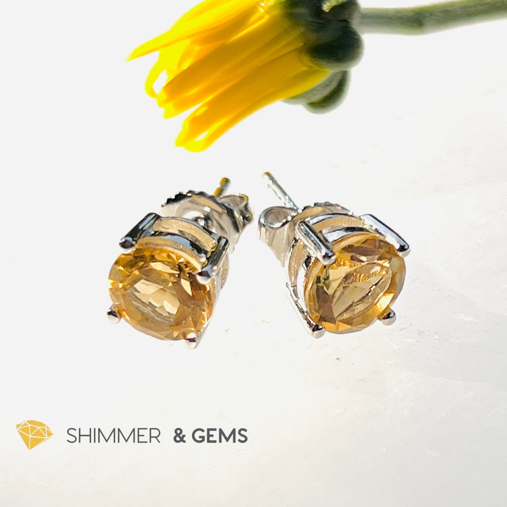 Citrine Round Earrings 7Mm (Wealth & Confidence)