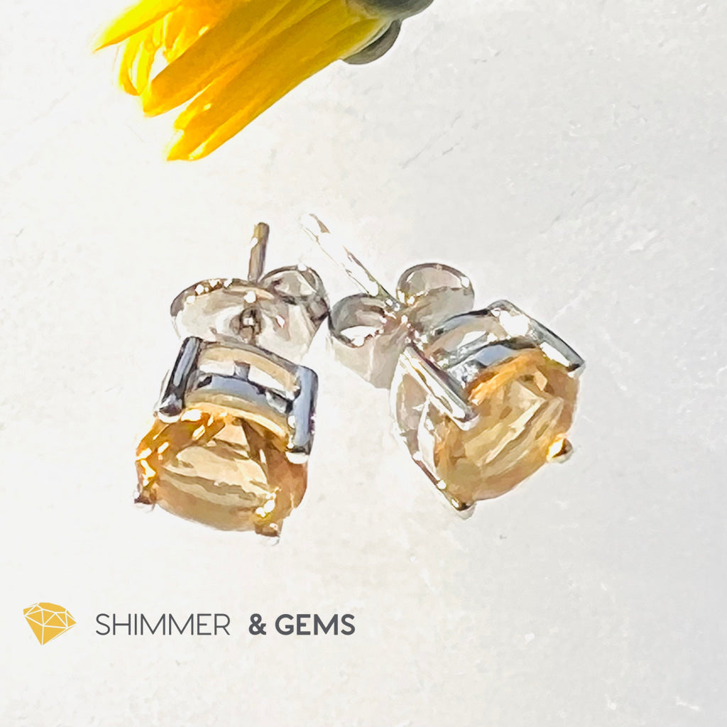 Citrine Round Earrings 7Mm (Wealth & Confidence)