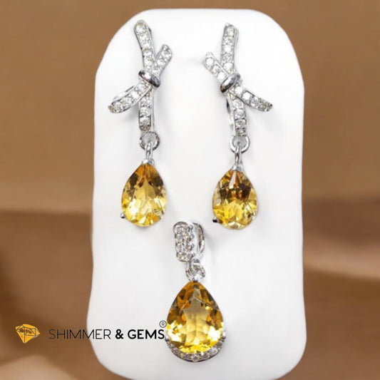 Citrine Set 925 Silver (Dangle Earrings & Solitaire Pendant) AAA