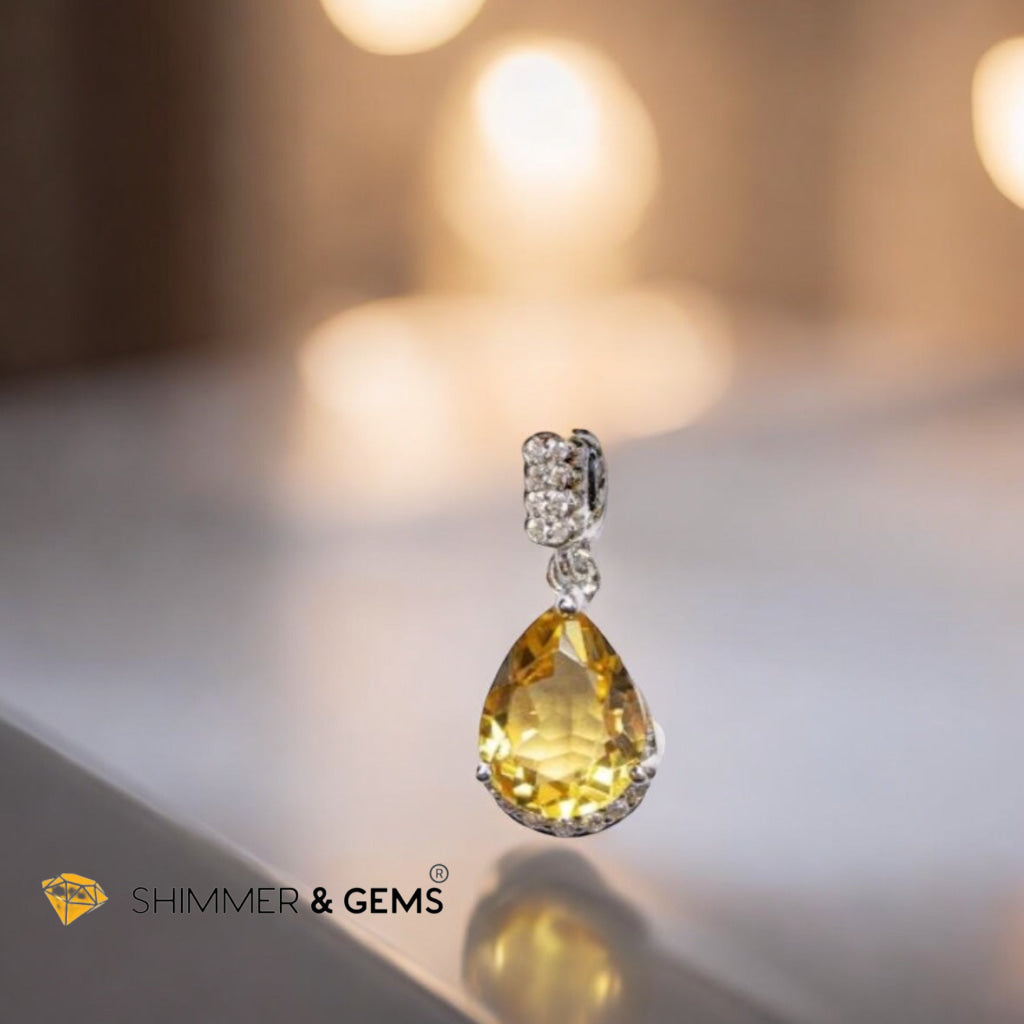 Citrine Solitaire Pendant 925 Silver (AAA) 7x9mm