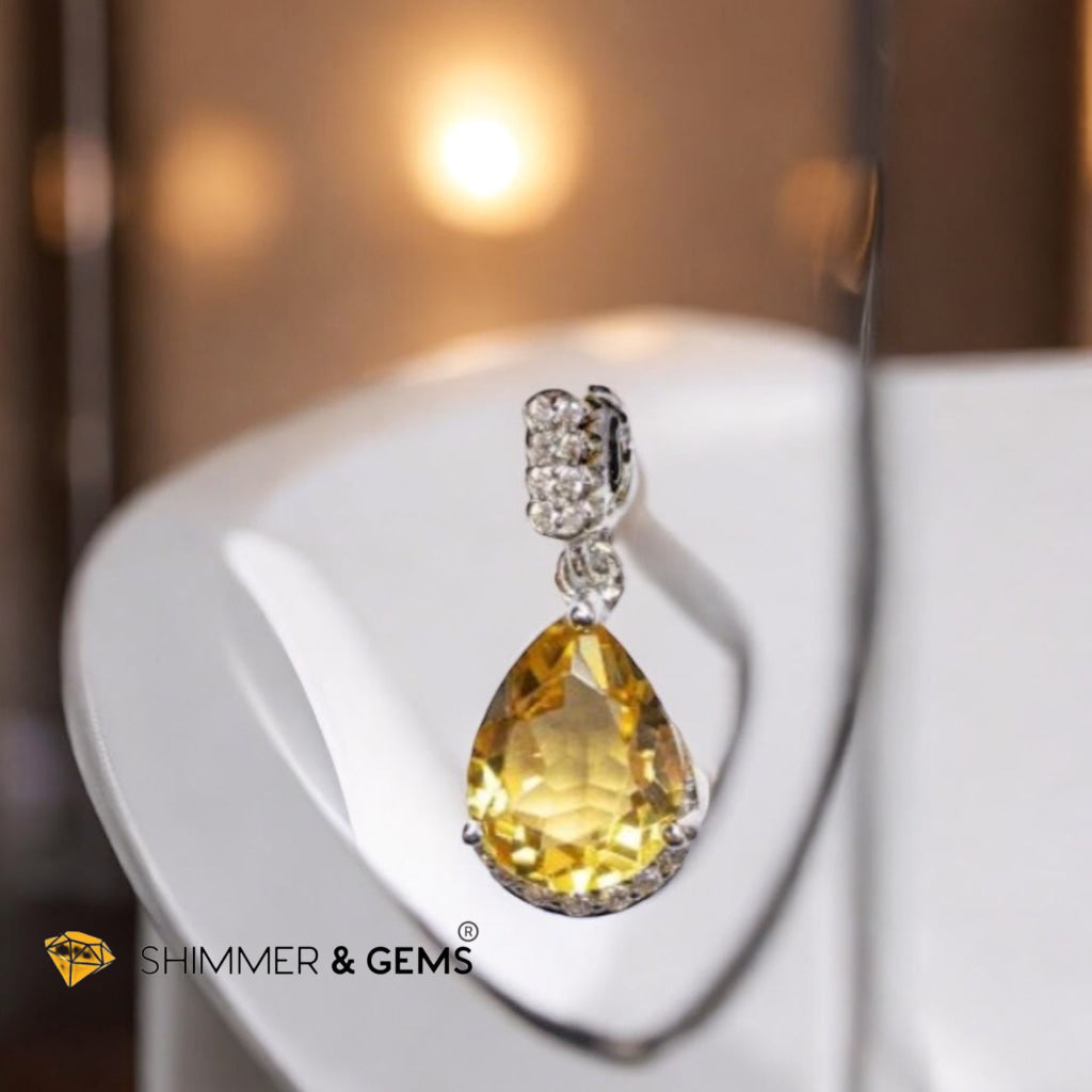 Citrine Solitaire Pendant 925 Silver (AAA) 7x9mm