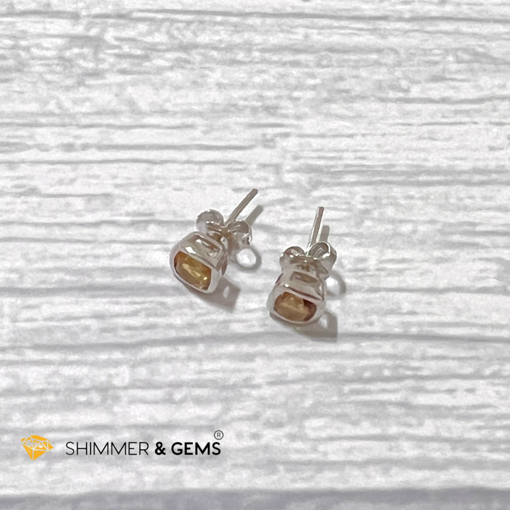 Citrine Square 5X5Mm Brilliant Bezel 925 Silver Earrings